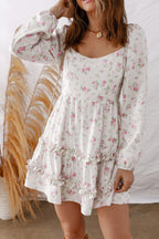Floral Long Sleeve Ruffle Flared Mini Dress