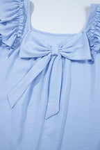 Textured Bow Back Frilled Butterfly Sleeve Blouse