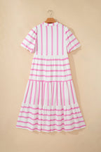 Stripe Ricrac Trim Notched Neck Midi Dress