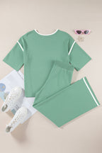 Contrast Trim Top and Drawstring Pants Set