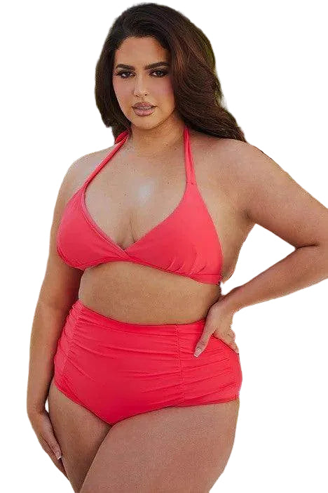 Swimwear - Two Piece High Waist With Rughe Front - VacationGrabs