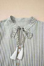 Stripe Tassel Tie-Neck Ruffle Tiered Dress