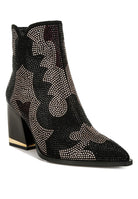 Women's Shoes - BootsZarka Rhinestones Embellished Block Heel Boots - VacationGrabs