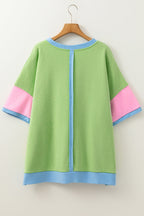 Plus Size Colorblock Raw Edge Short Sleeve T-Shirt