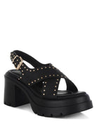 Nambo Stud Embellished Block Heel Sandals - VacationGrabs