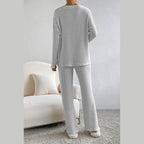 Women Ribbed Knit V Neck Slouchy Two-piece Outfit - VacationGrabs