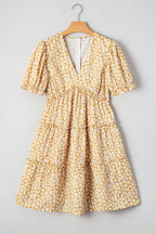 Floral V-Neck Short Sleeve Tiered Mini Dress