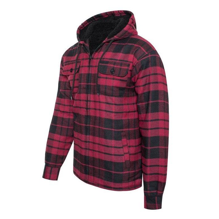 Men's Flannel Sherpa Lined Jacket with Hood - VacationGrabs