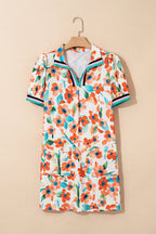 Floral Contrast Trim Split Neck Mini Dress