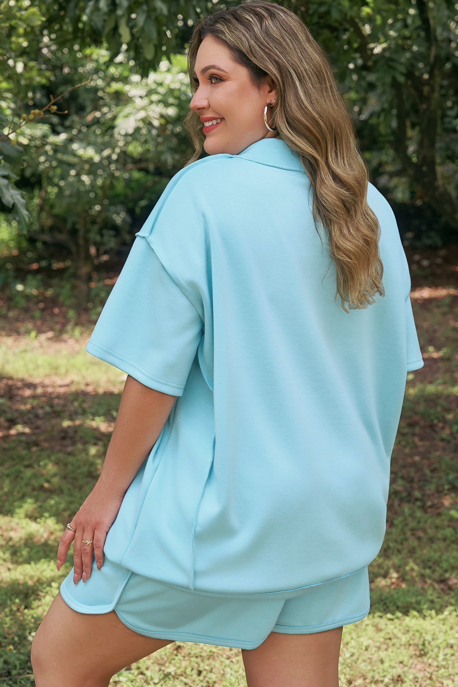 Solid Mock Neck Short Sleeve Top & Short Set