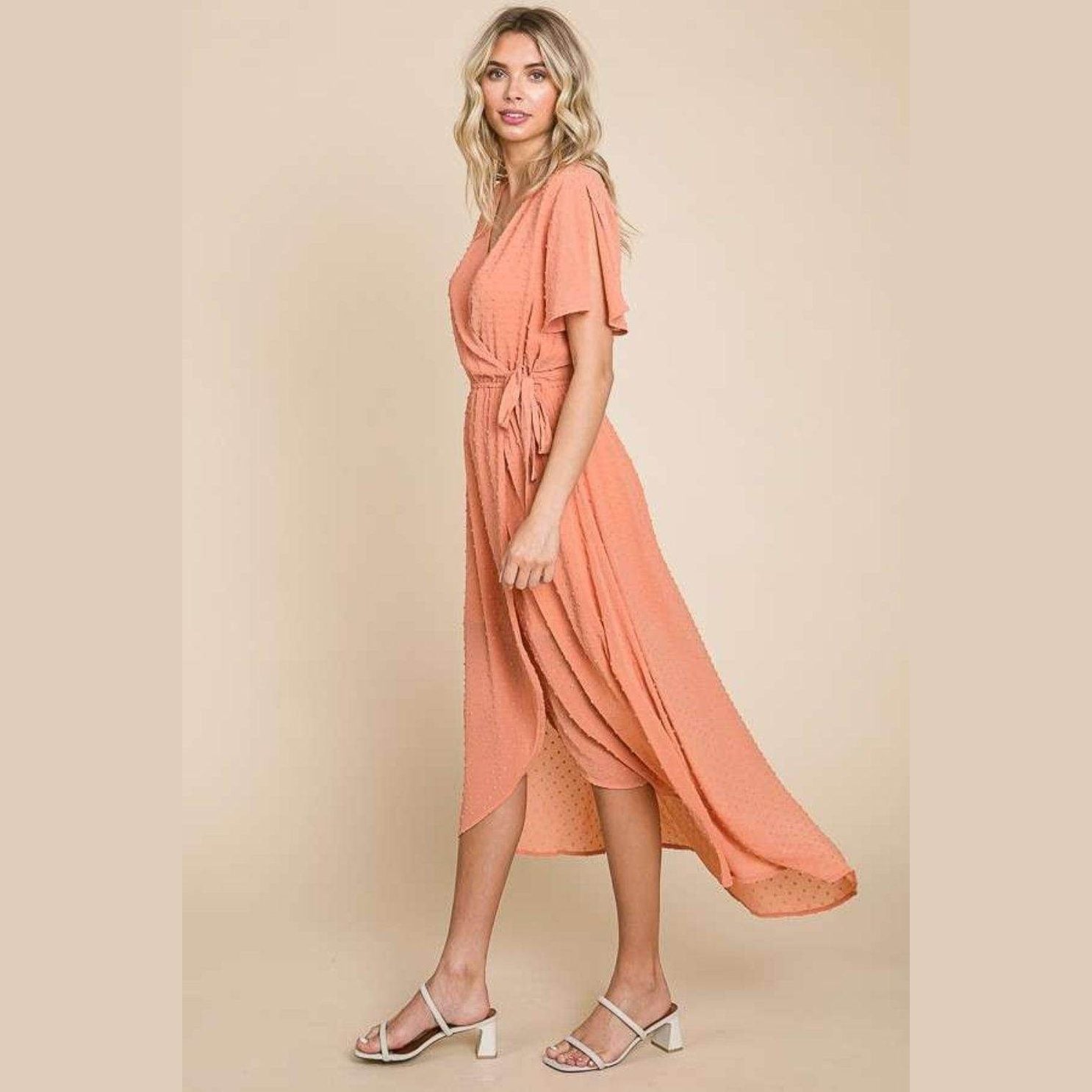 Culture Code Full Size Swiss Dot Tied Slit Short Sleeve - VacationGrabs