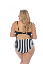 Black And Striped Cutout One Piece Swimsuit - VacationGrabs