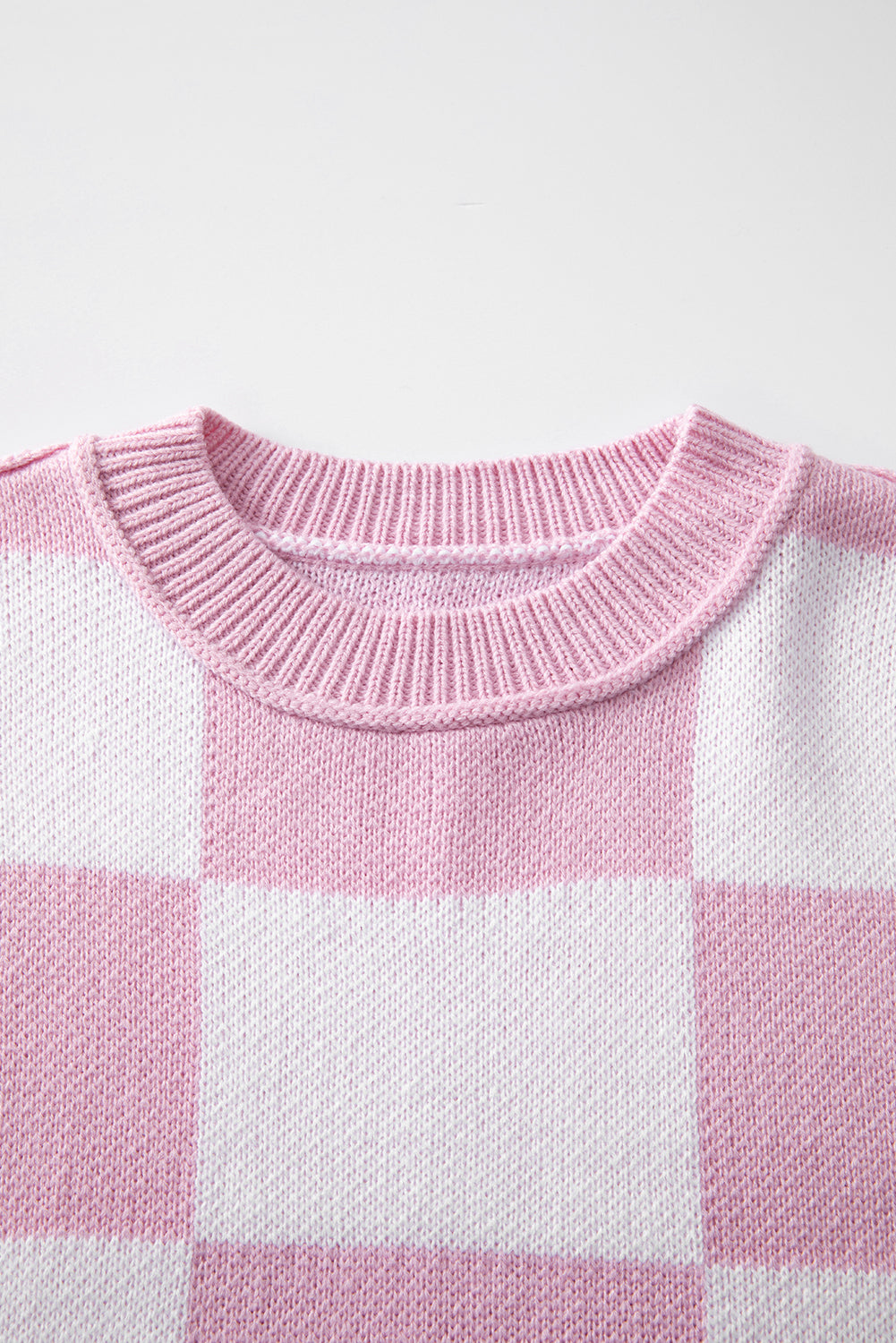 Women's SweatersPink Checkered Bishop Sleeve Sweater - VacationGrabs