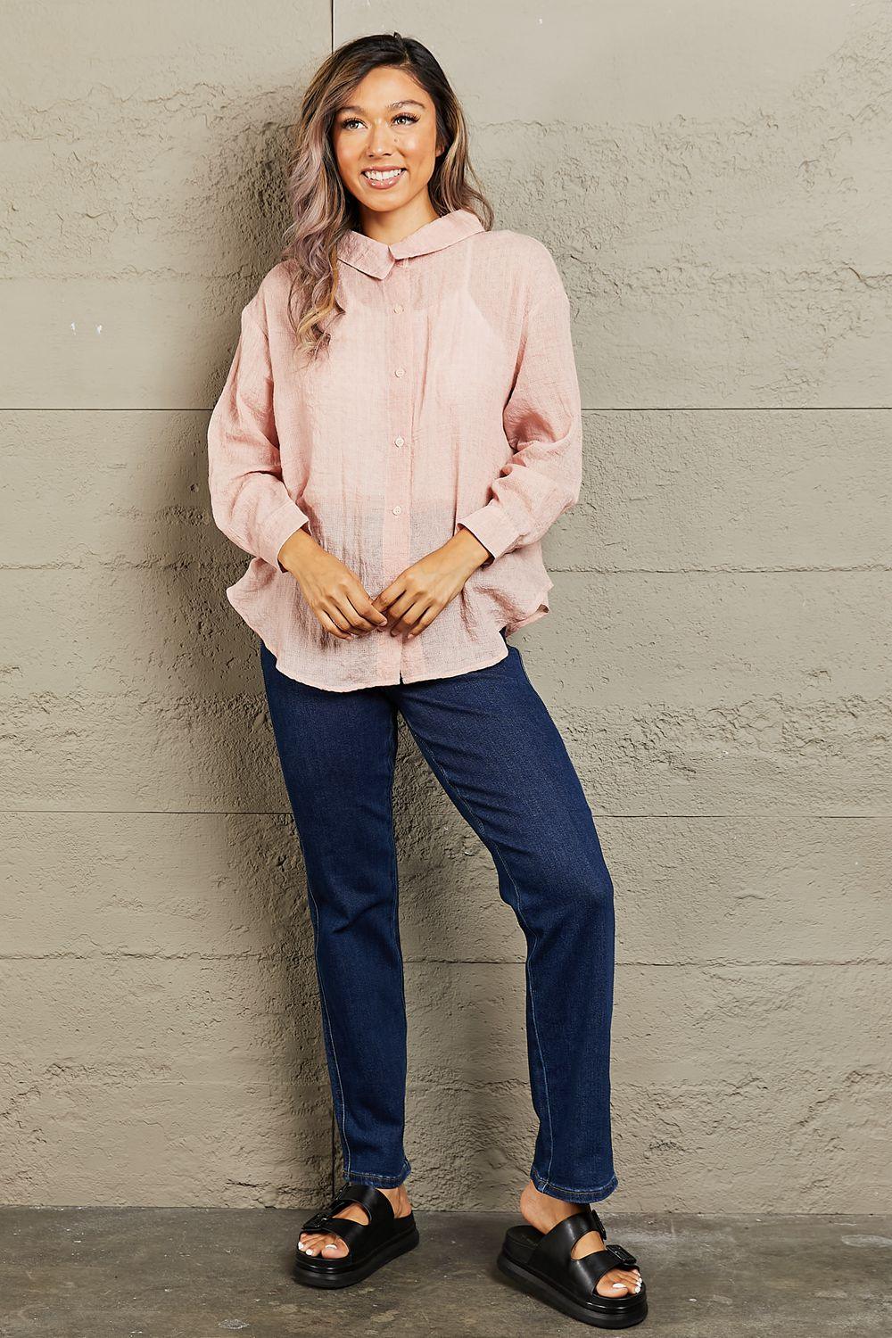 Women's Shirts Peach Lightweight Button Down Top