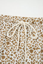 Leopard Drawstring Elastic Waist Straight Leg Pants