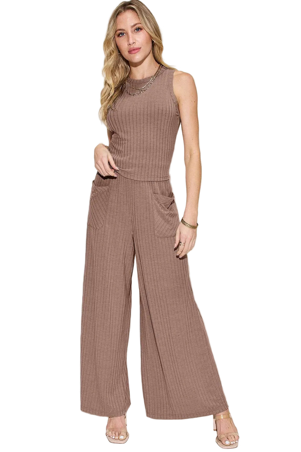 Basic Bae Full Size Ribbed Tank and Wide Leg Pants Set - VacationGrabs