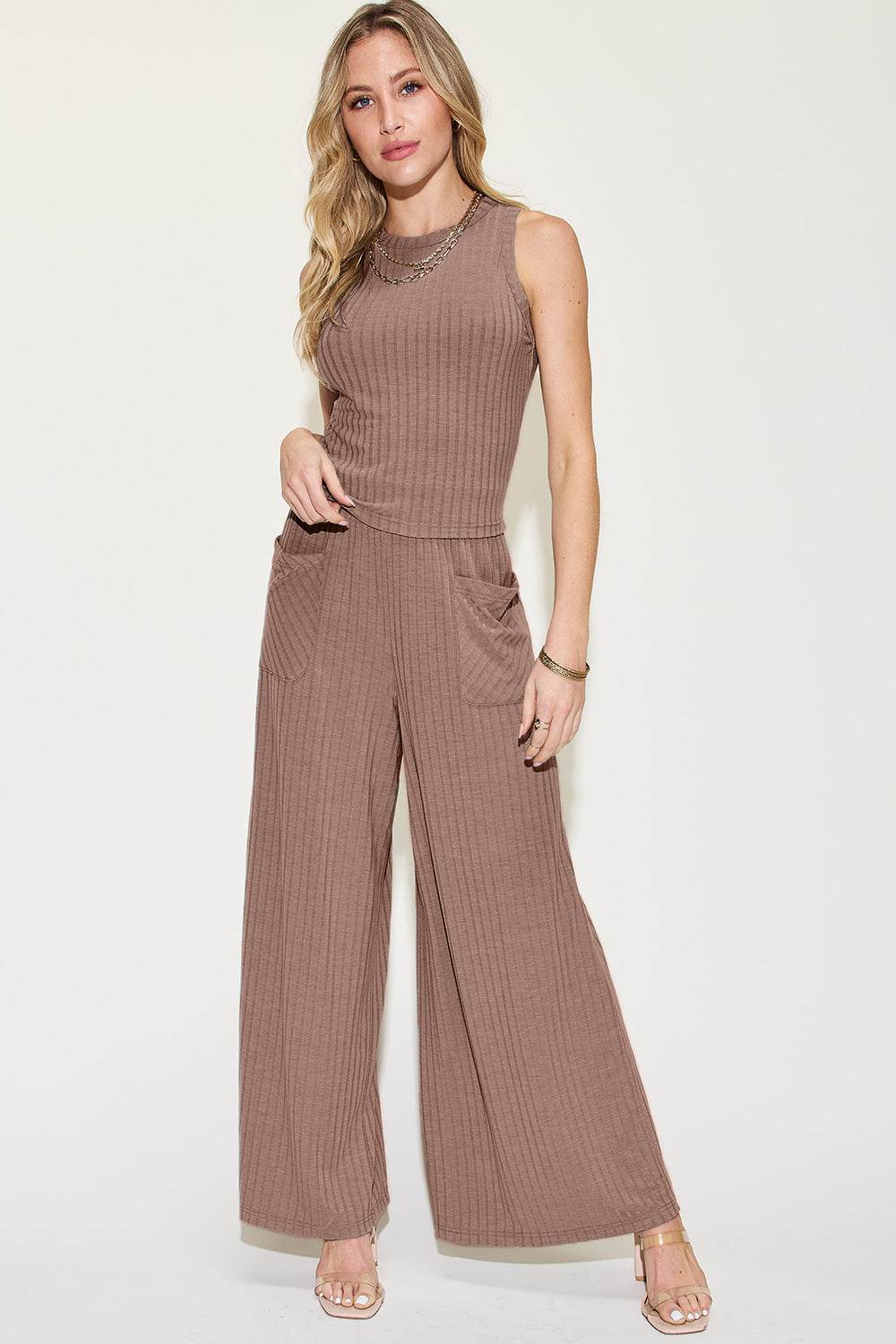 Basic Bae Full Size Ribbed Tank and Wide Leg Pants Set - VacationGrabs