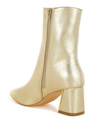 Rag Company metallic accent ankle boots in gold with a stylish block heel and zipper design