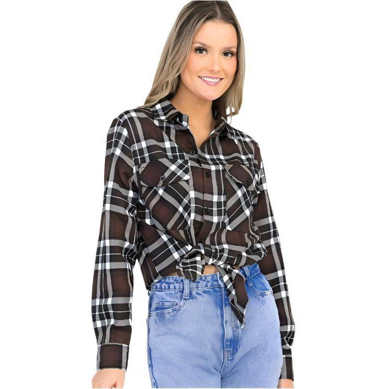 Boyfriend Fit Checker Plaid Flannel Long Sleeve - VacationGrabs