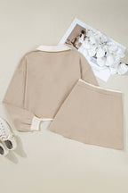Colorblock Raw Edge Pullover and Drawstring Skirt Set
