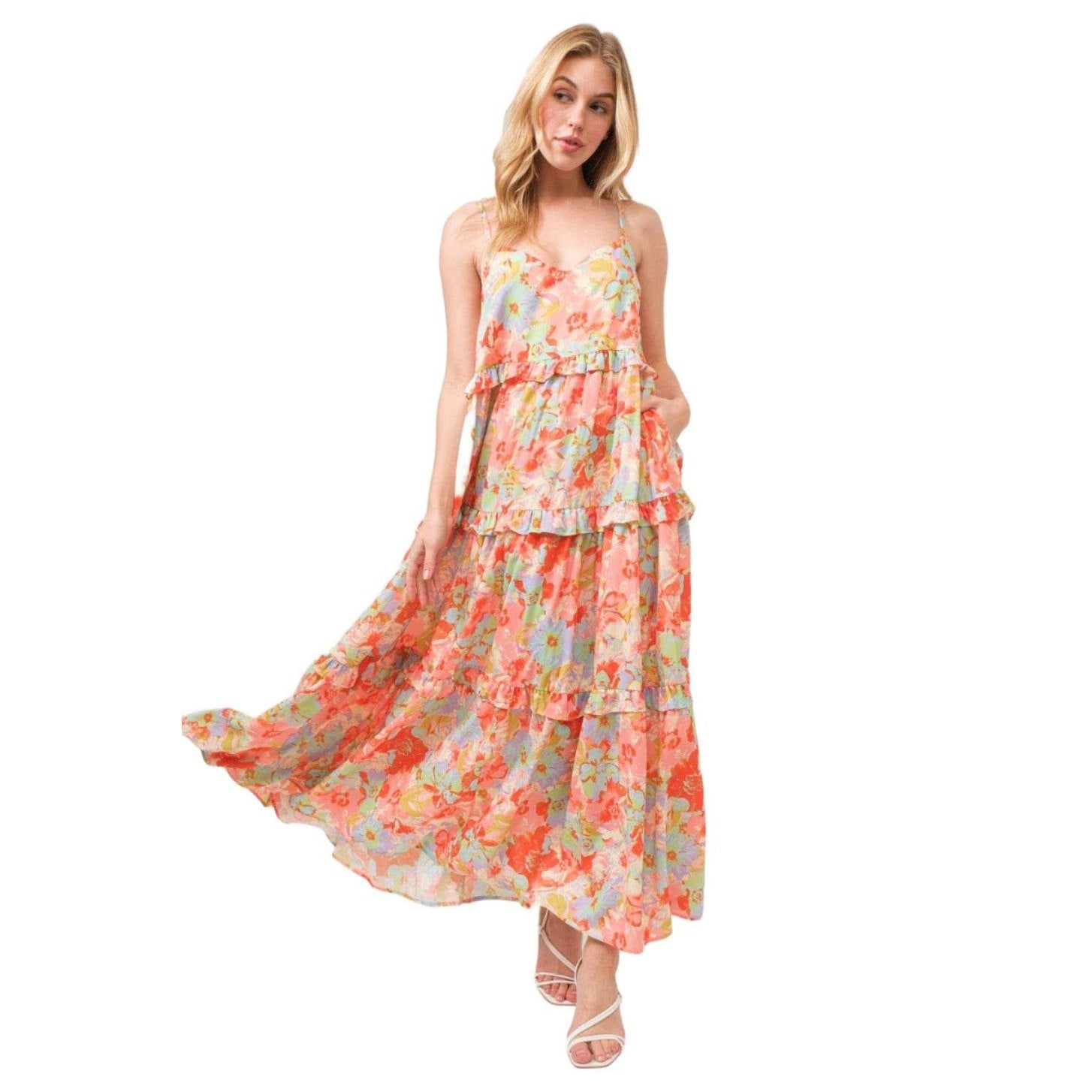 And The Why Floral Ruffled Tiered Maxi Cami Dress - VacationGrabs