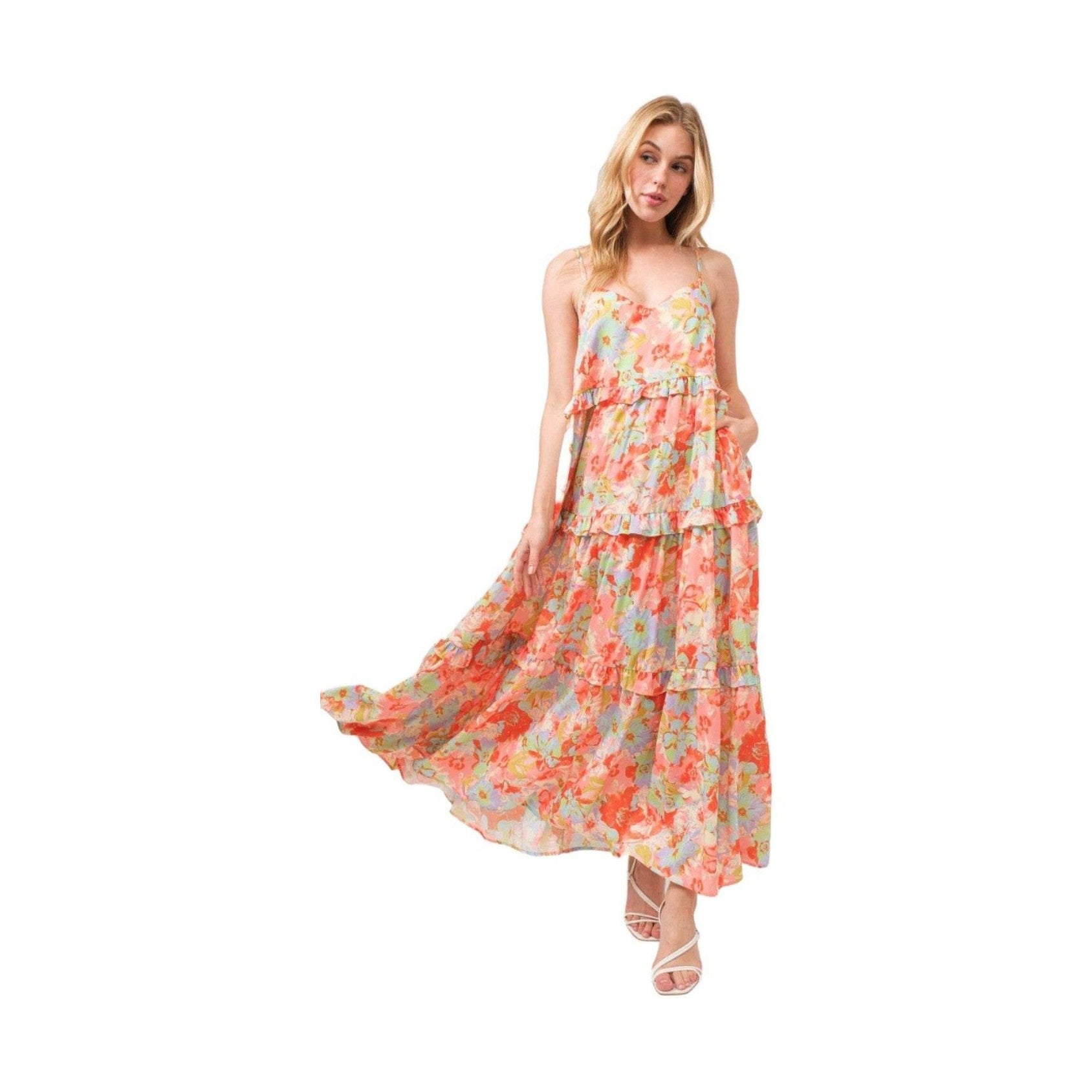 And The Why Floral Ruffled Tiered Maxi Cami Dress - VacationGrabs