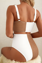 Colorblock Corded Top & High Waist Bikini Set