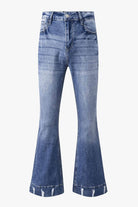 Sky Blue Slight Distressed Medium Wash Flare Jeans - VacationGrabs