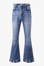 Sky Blue Slight Distressed Medium Wash Flare Jeans - VacationGrabs