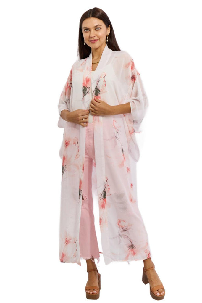 Women's Pants Floral Chiffon Kimono Cardigan