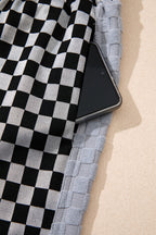 Checker Textured Patchwork Drawstring Waist Pants