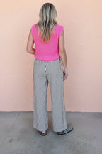 Stripe Wide Leg Elastic Drawstring Pants