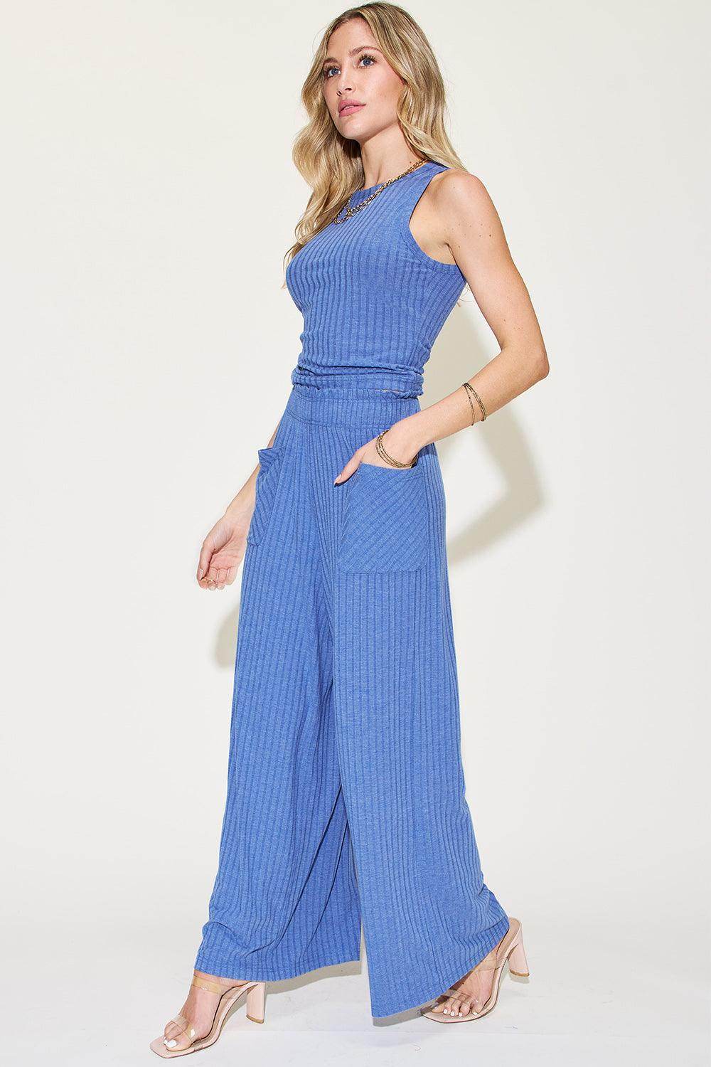 Basic Bae Full Size Ribbed Tank and Wide Leg Pants Set - VacationGrabs