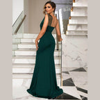 Rhinestone One-Shoulder Formal Dress - VacationGrabs