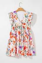 Floral Double Ruffle Sleeve V-Neck Mini Dress