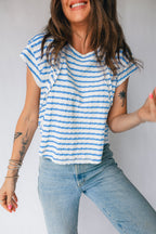 Stripe Textured Patchwork Short Sleeve T-Shirt