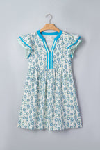 Floral Contrast Trim V-Neck Flutter Sleeve Mini Dress