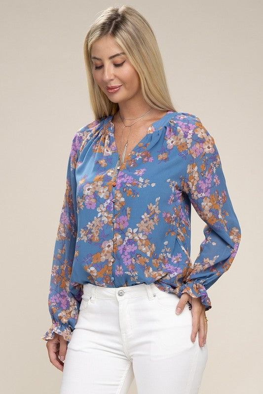 Women's ShirtsWomen's Floral Chiffon Blouse - VacationGrabs