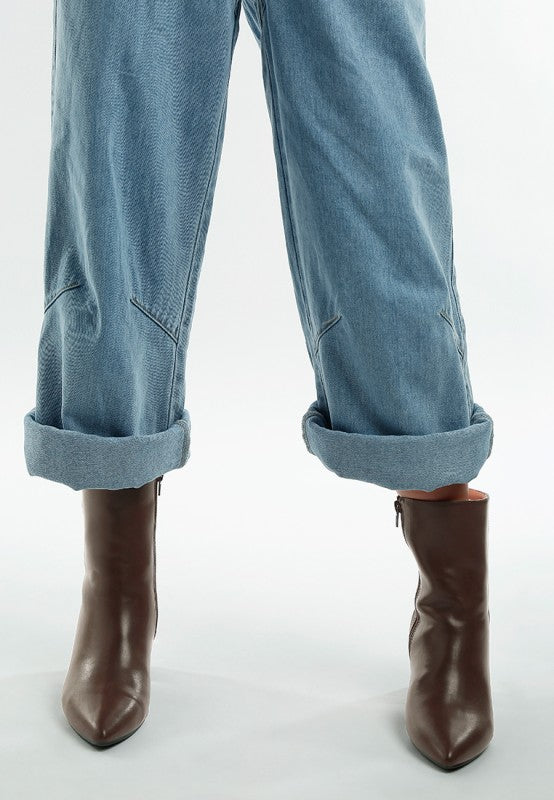 Rag Company metallic accent ankle boots stylishly paired with rolled denim jeans