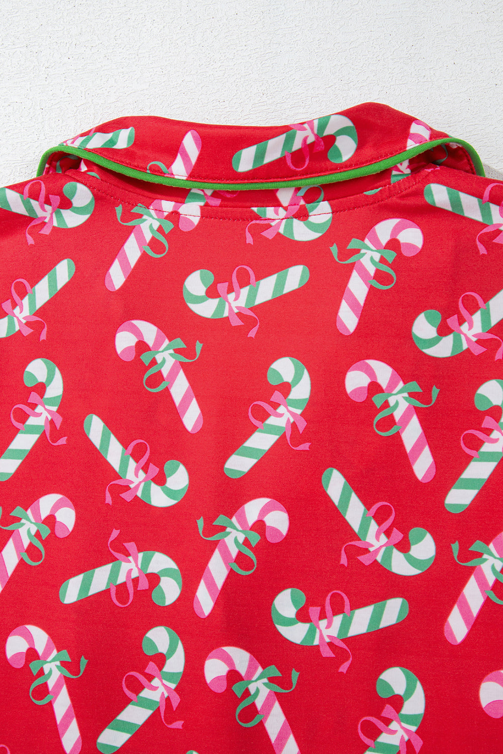 Women's Sleepwear/LoungewearRed Christmas Candy Cane Print Pocketed Knotted Pajama Set - VacationGrabs