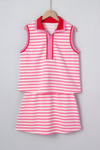 Stripe Textured Zip Collar Top & Skort Set