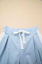 Floral Lace Patch Pocket Pleated Wide Leg Pants