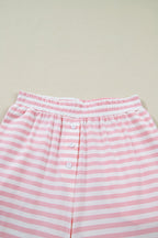 Stripe Drop Shoulder Top & Buttoned Pants Set