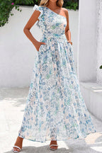 Floral Ruffle One Shoulder Maxi Dress