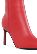 Rag Company textured stiletto heel ankle boots in vibrant red with a sleek design