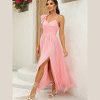 Asymmetrical Ruched Slit Dress - VacationGrabs