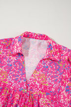 Abstract Collared V-Neck Babydoll Blouse