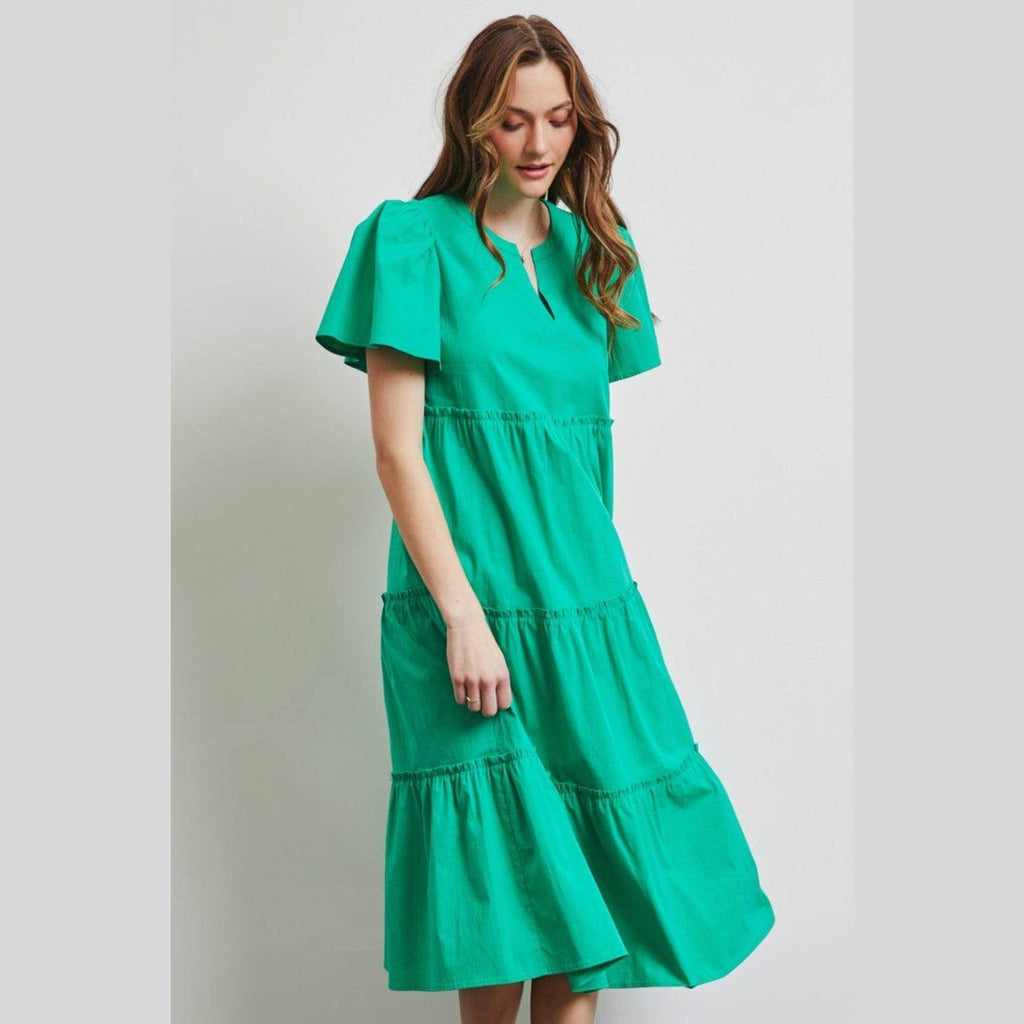 HEYSON Full Size Cotton Poplin Ruffled Tiered Midi Dress - VacationGrabs