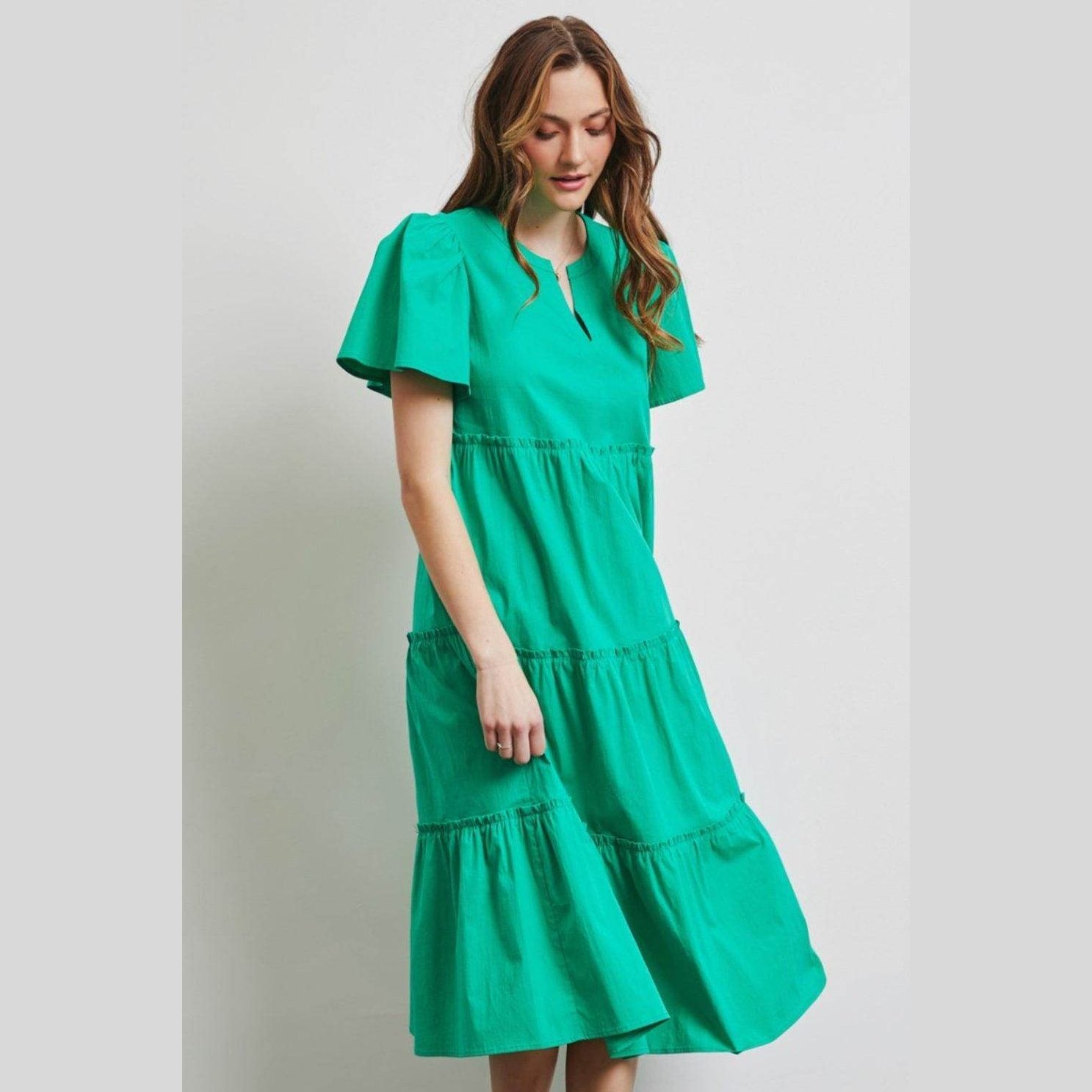HEYSON Full Size Cotton Poplin Ruffled Tiered Midi Dress - VacationGrabs