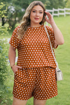 Plus Size Polka Dot Tee & Loose Shorts Set